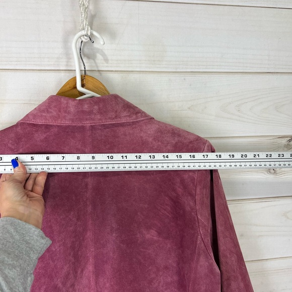 Bernardo Coat Womens Large Pink Suede Leather Button Front Lined Mid Length - Picture 8 of 10